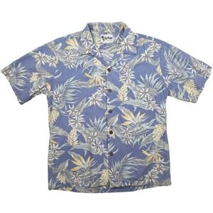 VTG Howie Mens Hawaiian Shirt Light Blue Tropical Floral Print Made in Hawaii L